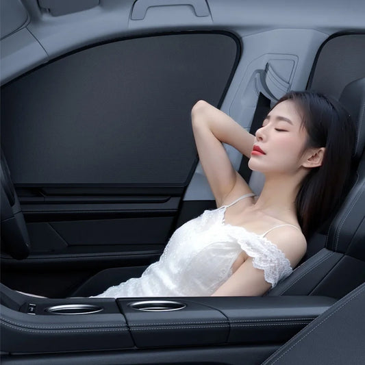 Magnetic Car Sunshade Window Curtains UV Protection Privacy Shield Auto Interior Accessories Titanium Silver Coating 2PCS Set