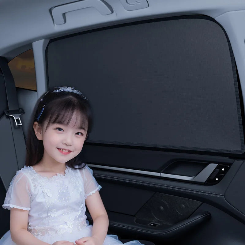 Magnetic Car Sunshade Window Curtains UV Protection Privacy Shield Auto Interior Accessories Titanium Silver Coating 2PCS Set