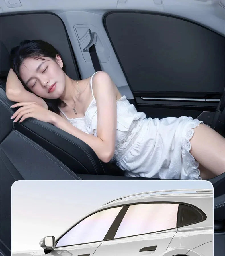 Magnetic Car Sunshade Window Curtains UV Protection Privacy Shield Auto Interior Accessories Titanium Silver Coating 2PCS Set