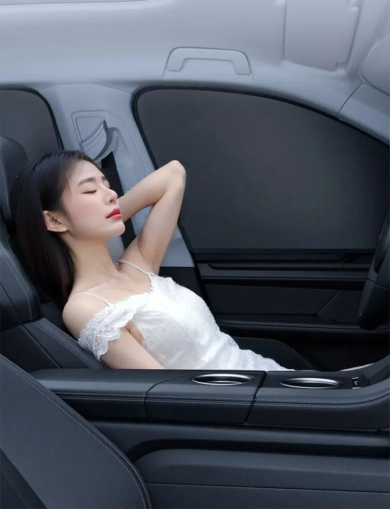 Magnetic Car Sunshade Window Curtains UV Protection Privacy Shield Auto Interior Accessories Titanium Silver Coating 2PCS Set