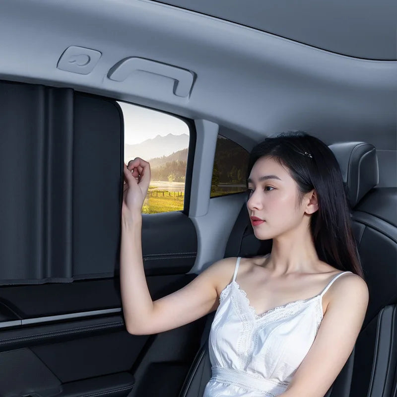 Magnetic Car Sunshade Window Curtains UV Protection Privacy Shield Auto Interior Accessories Titanium Silver Coating 2PCS Set