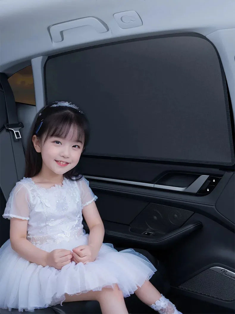 Magnetic Car Sunshade Window Curtains UV Protection Privacy Shield Auto Interior Accessories Titanium Silver Coating 2PCS Set